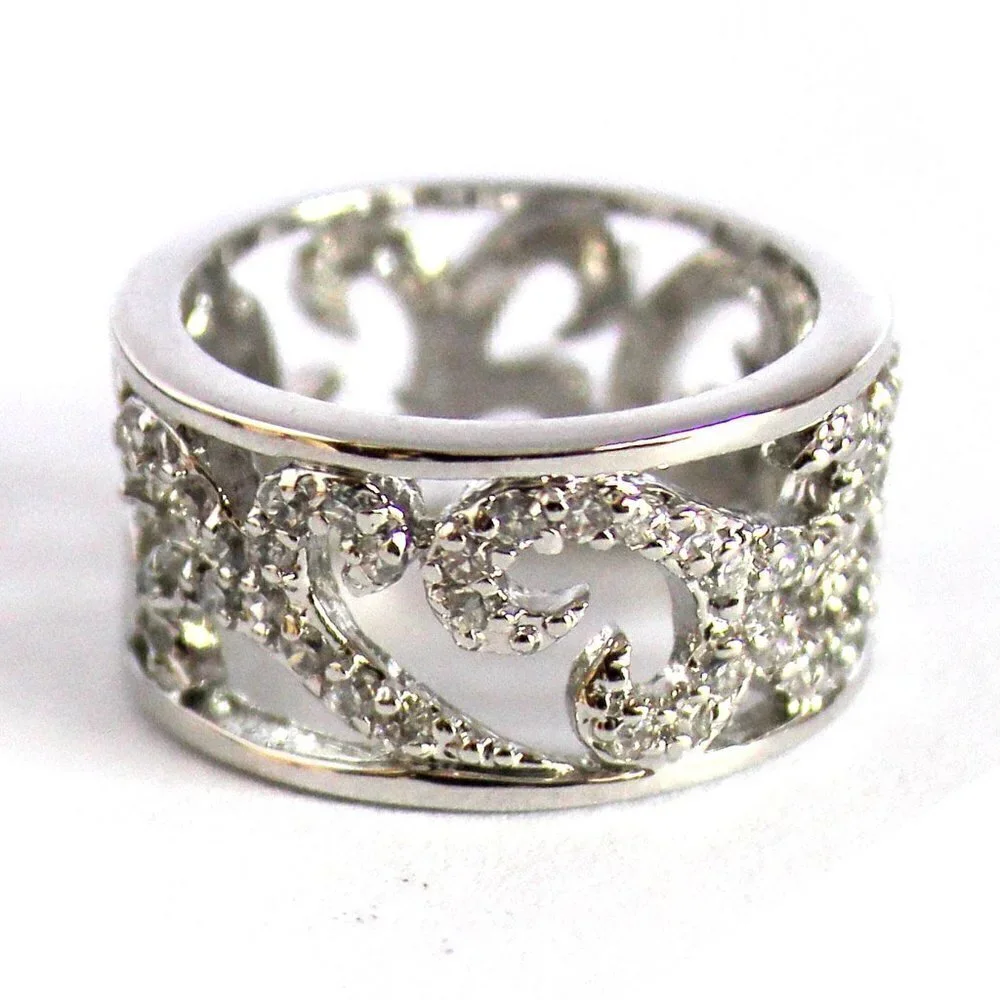 Womens Silvertone Classic Scroll Filigree Clear Cubic Zirconia Cz Band Ring Sz 6